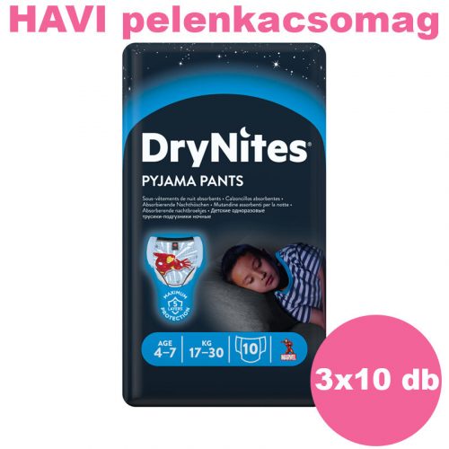 Huggies DryNites 4-7 éves fiú éjszakai pelenka, 3x10 db - HAVI pelenkacsomag