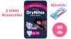 Huggies DryNites 4-7 éves lány, 6x10 db - 2 HAVI pelenkacsomag + AJÁNDÉK Pure törlőkendő