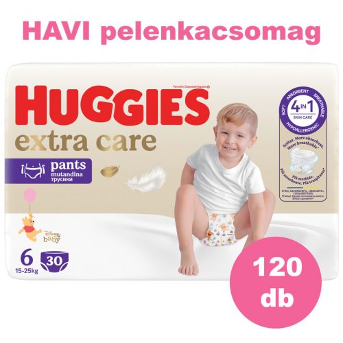 Huggies Extra Care Pants 6-os bugyipelenka 15-25kg, 4x30db - HAVI PELENKACSOMAG