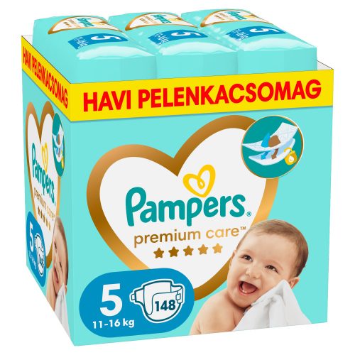 Pampers Premium Care 5-ös, 11-16 kg, 148 db - HAVI Pelenkacsomag