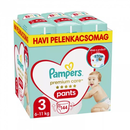 Pampers Premium Care Pants 3-as bugyipelenka, 6-11kg, 144 db - HAVI pelenkacsomag