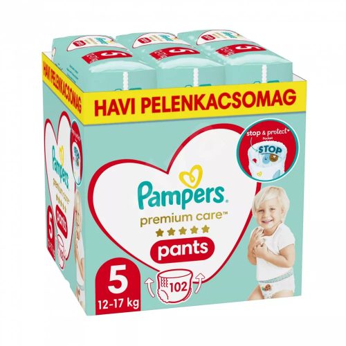 Pampers Premium Care Pants 5-ös bugyipelenka, 12-17kg, 102 db - HAVI pelenkacsomag