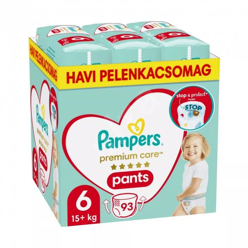 Pampers Premium Care Pants 6 bugyipelenka, 15kg+, 93 db - HAVI pelenkacsomag